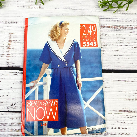 Vintage 1991 See  & Sew Now Ladies Nautical Smocked Top Dress Buttermilk Pattern - Picture 1 of 9
